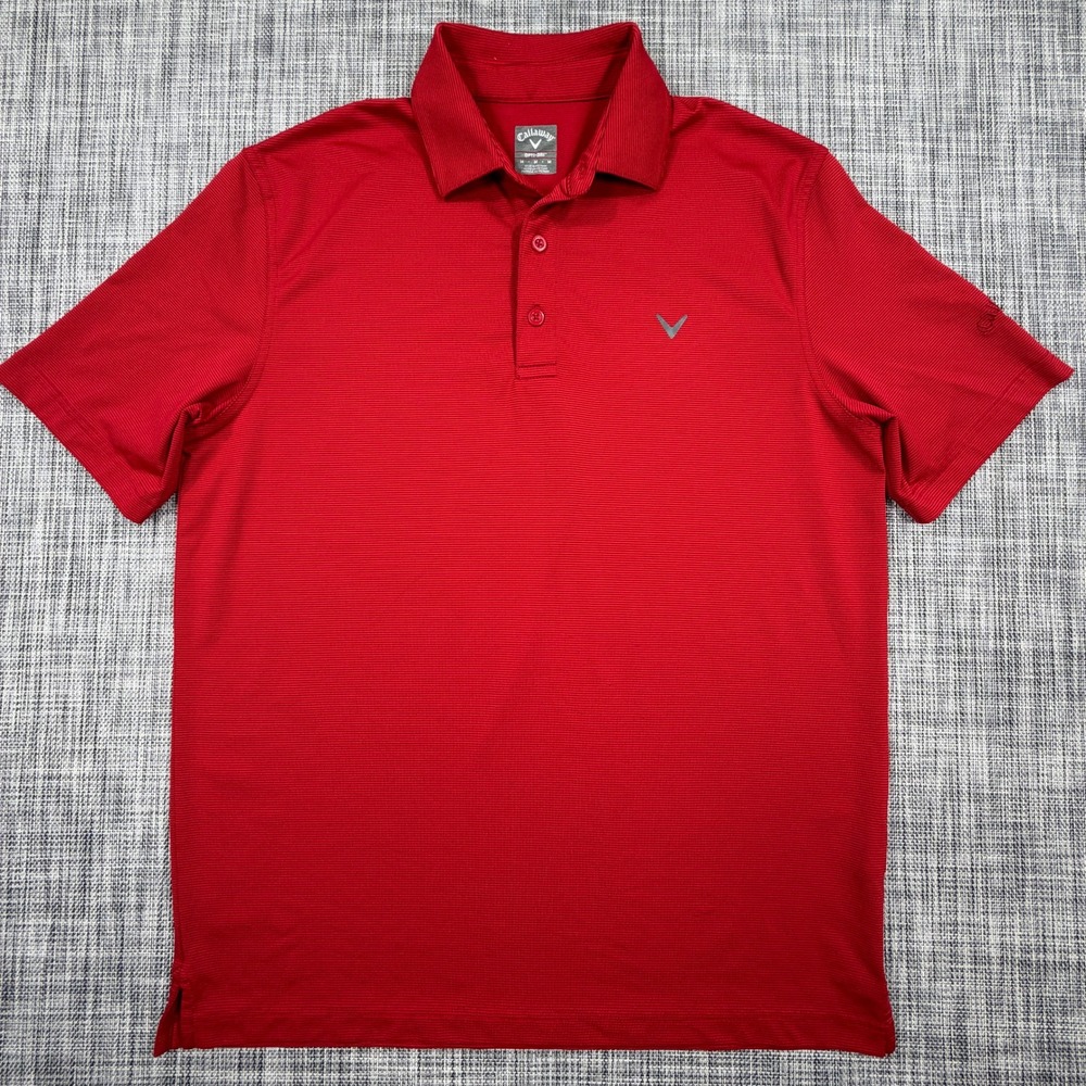 Callaway Mens Polo Shirt Medium Red Opti-Dri Short Sleeve Golf Performance Top